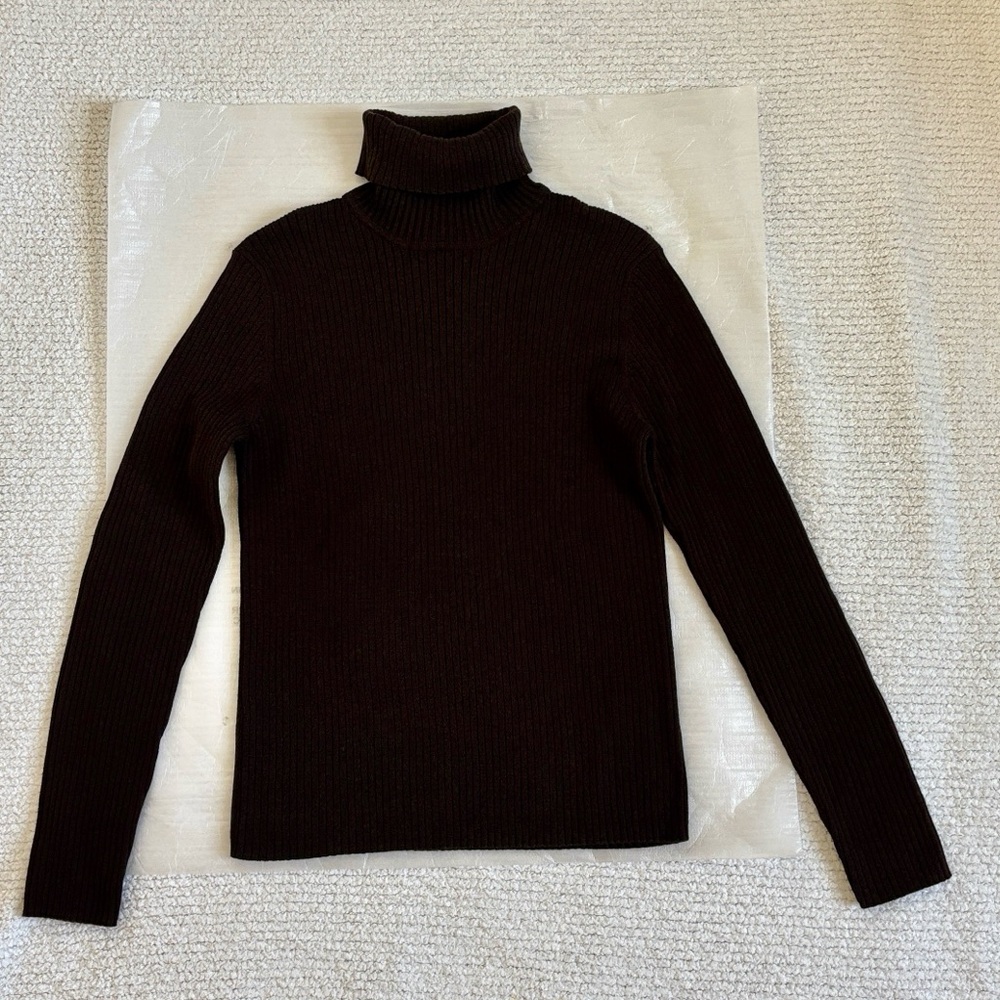 The Limited Ribbed Dark Brown Turtleneck Sweater- 100% Cotton - Picture 14 of 15